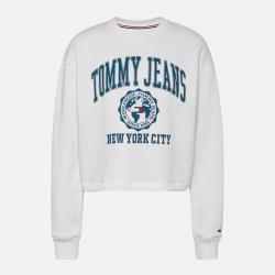 Tommy Jeans College Logo Cotton-Blend Jersey Cropped Sweatshirt - XL