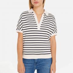 Tommy Hilfiger Striped Lyocell-Blend Polo Top - M