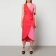 Never Fully Dressed Colour-Blocked Linen-Blend Wrap Midi Dress - L