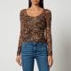 Good American Leopard Print Ruched Mesh Top - XS