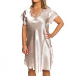 Lady Avenue Pure Silk Nightgown With Lace Champagne silke Large Dam