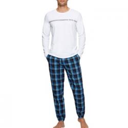 BOSS Dynamic Long Pyjama Vit/Blå bomull X-Large Herr
