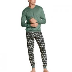 Calida Relax Streamline Pyjama With Cuff Grön Mönstrad bomull Large Herr