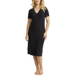 Damella Bamboo Plain Lace Short Sleeve Nightdress Svart Bambu XX-Large Dam