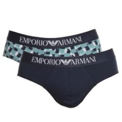 Armani Cotton Stretch Print Briefs Kalsonger 2P Marin/Rutig bomull Large Herr