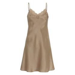 Damella Woven Silk Plain Lace Nightdress Nougat silke Medium Dam