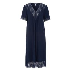 Damella Plain Lace Short Sleeve Nightdress Marin viskos Small Dam