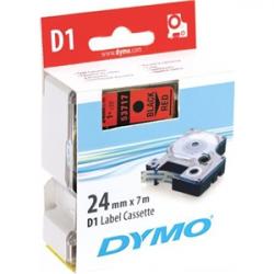 DYMO D1 märktejp standard 24mm, svart på rött, 7m rulle