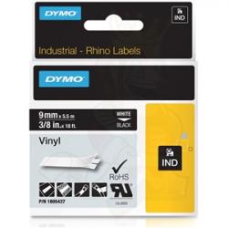 DYMO RhinoPRO 9mm vinyltejp, vit på svart, 5.5m rulle