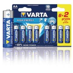 Varta Batteri alkaline AA/LR6 1.5 V High Energy 6+2-pack
