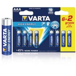 Varta Batteri alkaline AAA/LR03 1.5 V High Energy 6+2-pack
