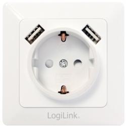 LogiLink Vägguttag 230V med 2xUSB 2,1A