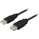 DELTACO USB 2.0 kabel Typ A hane - Typ A hona 0,1m, svart