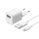 DELTACO USB wall charger, USB-A, 2,4 A, incl. 1 m USB-A to Lightning